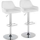 Daniella Adjustable Swivel Bar Stool in Chrome & White Leatherette (Set of 2)